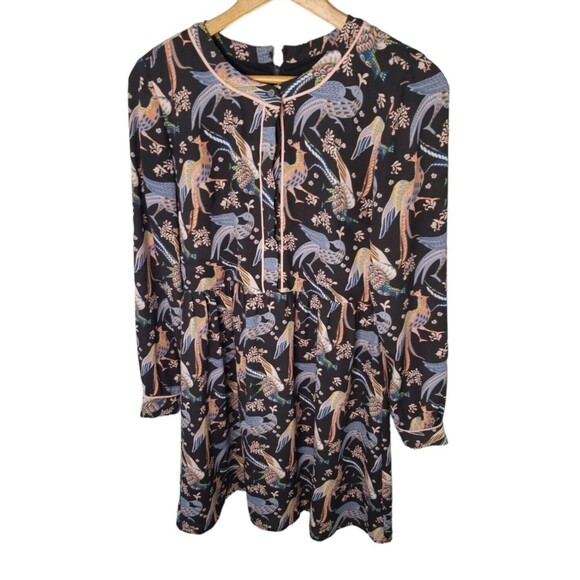 LOFT Dresses & Skirts - Ann Taylor Loft Dress Women's‎ 2 XS Black Snowbird Peacock Long Sleeve Novelty